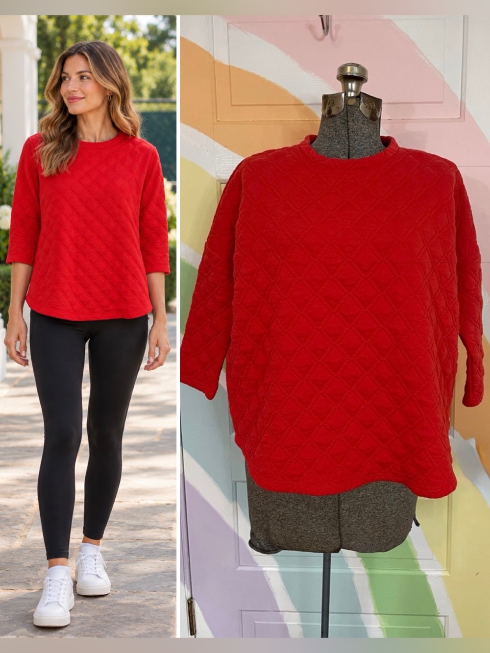 Tuckernuck Sport Ally Swing Quilted Crewneck Red Sweatshirt Sz XS/S 🧡🎀